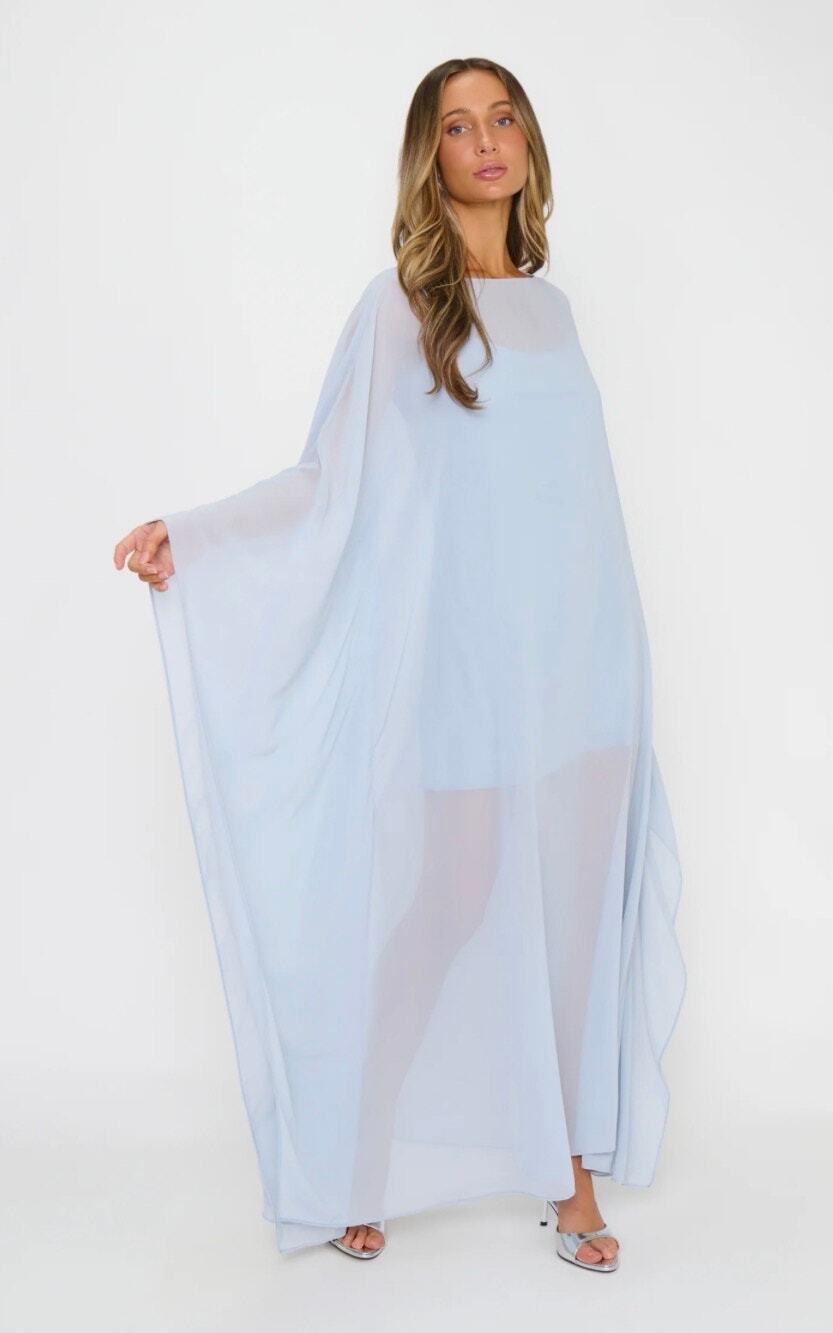 Show Me Your Mumu Olsen Maxi Dress Steel Blue Chiffon Overaly Size XS / S